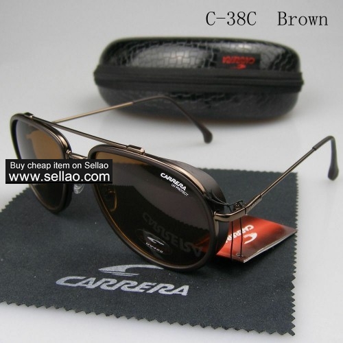 C-38 New Men Womens Retro Sunglasses Outdoor sport Glasses+Box  Brown