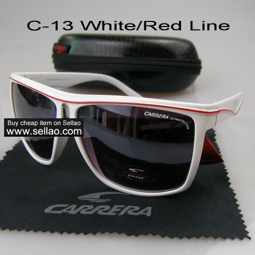 C-13 New Men Womens Retro Sunglasses Outdoor sport Glasses+Box  White/Red Line