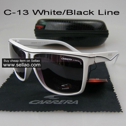 C-13 New Men Womens Retro Sunglasses Outdoor sport Glasses+Box  White/Black Line