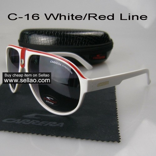 C-16 New Men Womens Retro Sunglasses Outdoor sport Glasses+Box  White/Red Line