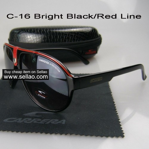 C-16 New Men Womens Retro Sunglasses Outdoor sport Glasses+Box  Bright Black/Red Line