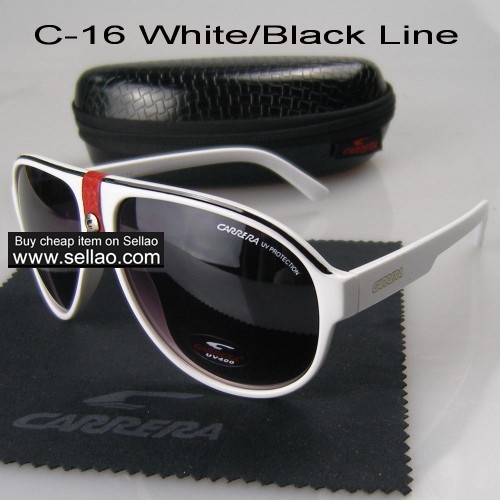 C-16 New Men Womens Retro Sunglasses Outdoor sport Glasses+Box  White/Black Line