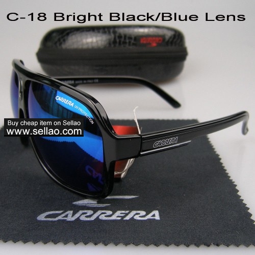 C-18 New Men Womens Retro Sunglasses Outdoor sport Glasses+Box  Bright Black/Blue Lens