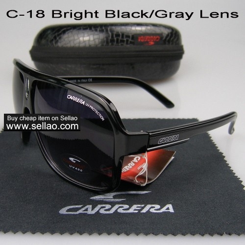 C-18 New Men Womens Retro Sunglasses Outdoor sport Glasses+Box  Bright Black/Gray Lens