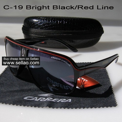 C-19 New Men Womens Retro Sunglasses Outdoor sport Glasses+Box  Bright Black/Red Line