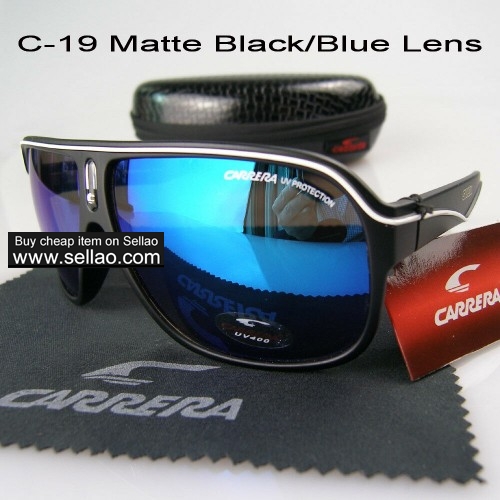 C-19 New Men Womens Retro Sunglasses Outdoor sport Glasses+Box  Bright Black/Blue Lens