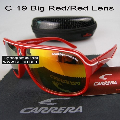 C-19 New Men Womens Retro Sunglasses Outdoor sport Glasses+Box  Big Red /Red Lens