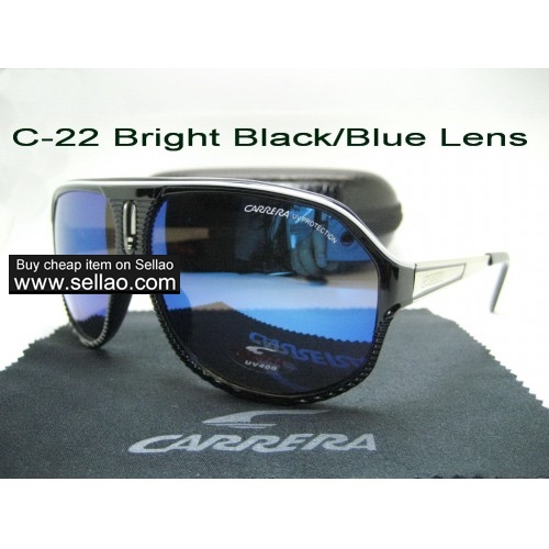 C-22 Men's Women's Trendy Travel Windproof Sunshade Sunglasses Anti-UV +Box Bright /Black/Blue Lens