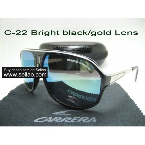 C-22 Men's Women's Trendy Travel Windproof Sunshade Sunglasses Anti-UV +Box  Bright Black/Gold Lens