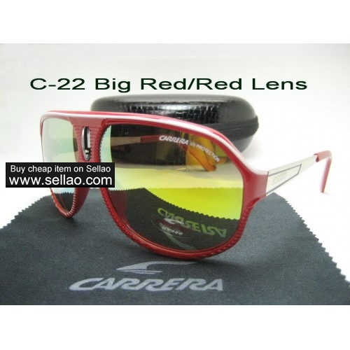 C-22 Men's Women's Trendy Travel Windproof Sunshade Sunglasses Anti-UV +Box  Big Red/Red Lens