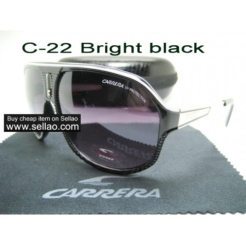C-22 Men's Women's Trendy Travel Windproof Sunshade Sunglasses Anti-UV +Box  Bright Black