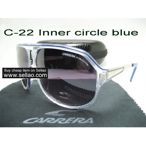 C-22 Men's Women's Trendy Travel Windproof Sunshade Sunglasses Anti-UV +Box  Inner circle Blue