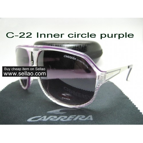 C-22 Men's Women's Trendy Travel Windproof Sunshade Sunglasses Anti-UV +Box  Inner circle Purple