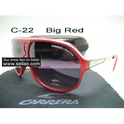 C-22 Men's Women's Trendy Travel Windproof Sunshade Sunglasses Anti-UV +Box  Big Red