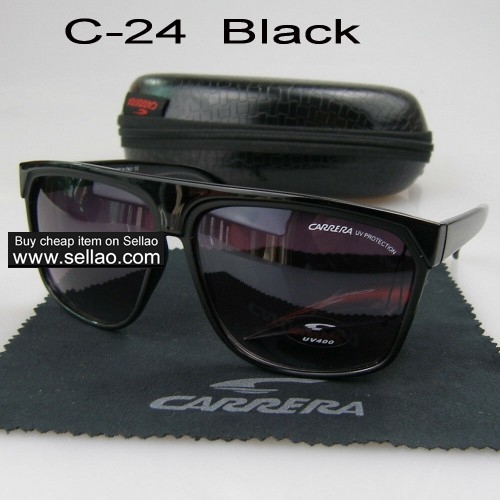 C-24 New Men Womens Retro Sunglasses Outdoor sport Anti-UV Glasses+Box  Black