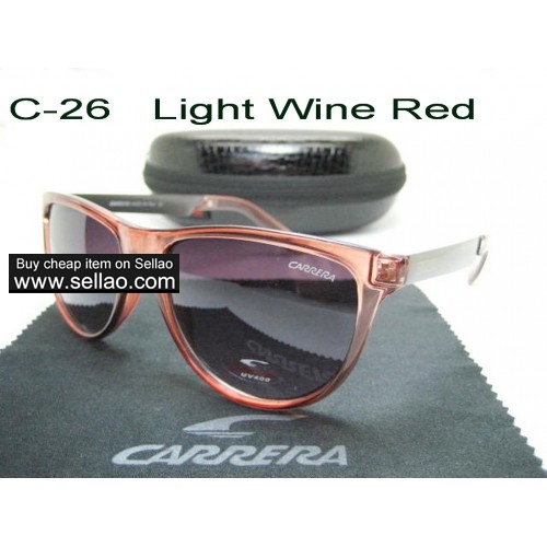 C-26 New Men Womens Retro Sunglasses Outdoor sport Anti-UV Glasses+Box  Light Wine Red