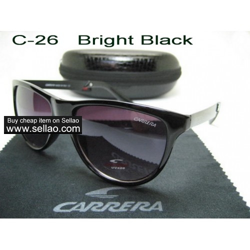 C-26 New Men Womens Retro Sunglasses Outdoor sport Anti-UV Glasses+Box  Bright Black