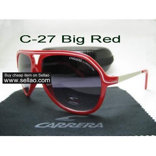 C-27 New Men Womens Retro Sunglasses Outdoor sport Anti-UV Glasses+Box  Big Red