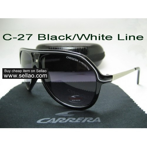C-27 New Men Womens Retro Sunglasses Outdoor sport Anti-UV Glasses+Box  Bright Black/White Line