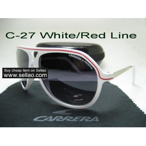 C-27 New Men Womens Retro Sunglasses Outdoor sport Anti-UV Glasses+Box  White/Red Line