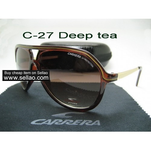 C-27 New Men Womens Retro Sunglasses Outdoor sport Anti-UV Glasses+Box  Deep tea