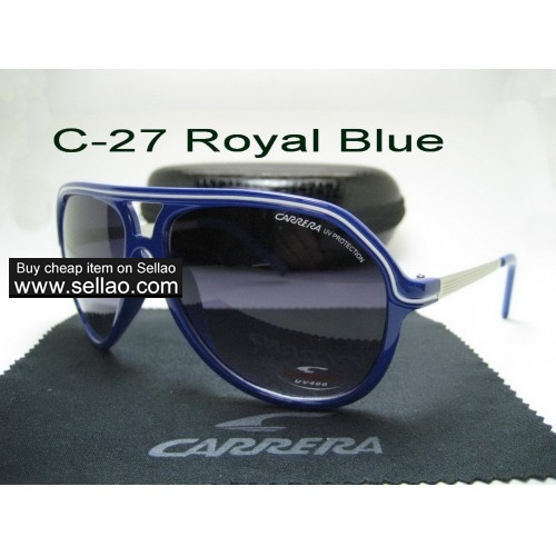 C-27 New Men Womens Retro Sunglasses Outdoor sport Anti-UV Glasses+Box  Royal Blue
