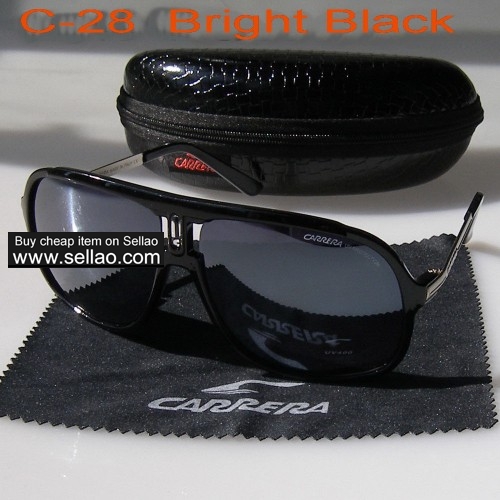 C-28 New Men Womens Retro Sunglasses Outdoor sport Anti-UV Glasses+Box  Bright Black