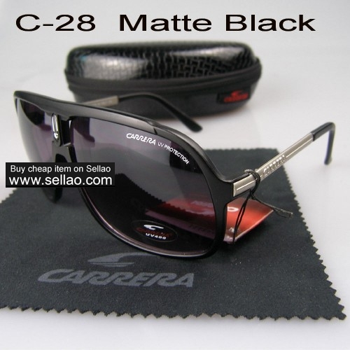 C-28 New Men Womens Retro Sunglasses Outdoor sport Anti-UV Glasses+Box  Matte Black