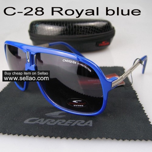 C-28 New Men Womens Retro Sunglasses Outdoor sport Anti-UV Glasses+Box  Royal Blue
