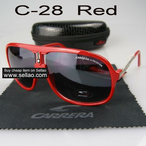 C-28 New Men Womens Retro Sunglasses Outdoor sport Anti-UV Glasses+Box  Red