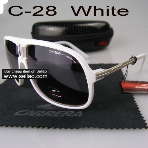 C-28 New Men Womens Retro Sunglasses Outdoor sport Anti-UV Glasses+Box  White