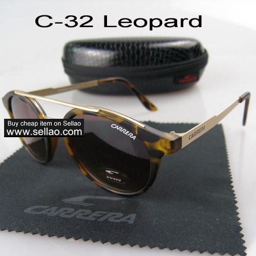 C-32 New Men Womens Retro Sunglasses Outdoor sport Anti-UV Glasses+Box  Leopard Print