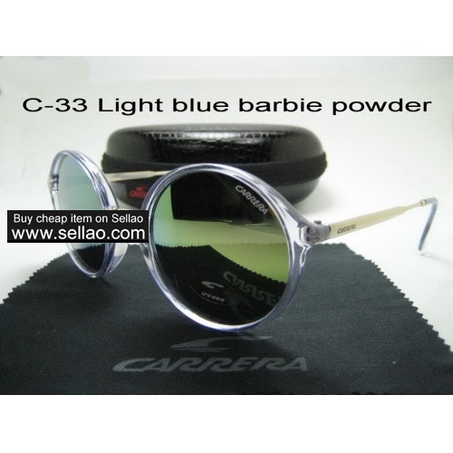 C-33 New Men Womens Retro Sunglasses Outdoor sport Anti-UV Glasses+Box  Light Blue/barbie powber