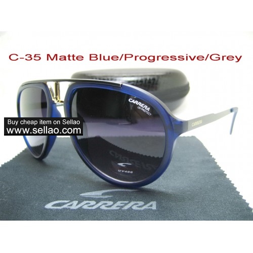 C-35 New Men Womens Retro Sunglasses Outdoor sport Anti-UV Glasses+Box Matte Blue/Progressive/Gray