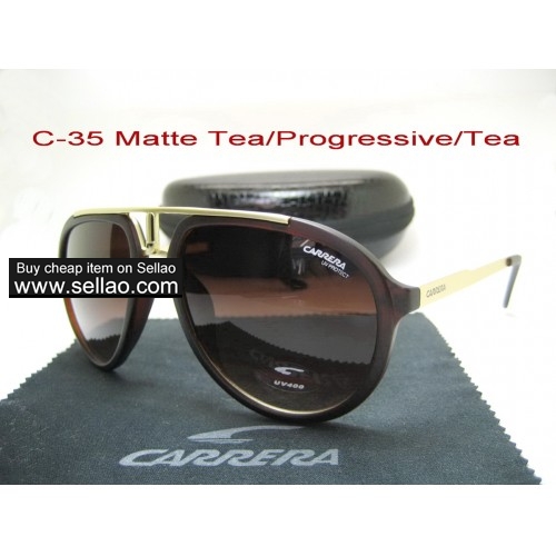 C-35 New Men Womens Retro Sunglasses Outdoor sport Anti-UV Glasses+Box Matte Tea/Progressive/Tea