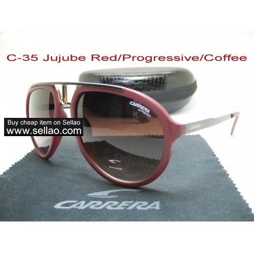 C-35 New Men Womens Retro Sunglasses Outdoor sport Anti-UV Glasses+Box Jujube Red/Progressive/Coffee