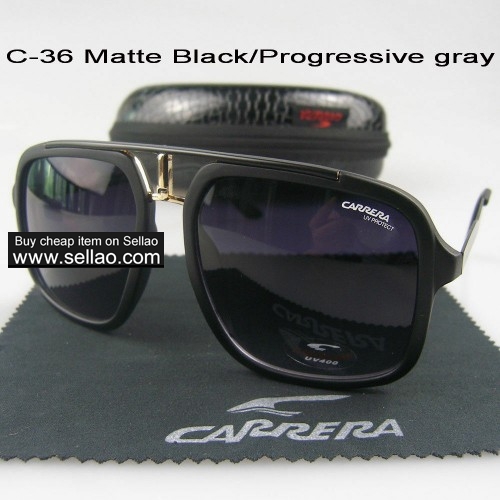 C-36 New Men Womens Retro Sunglasses Outdoor sport Anti-UV Glasses+Box Matte Black/Progressive/Gray