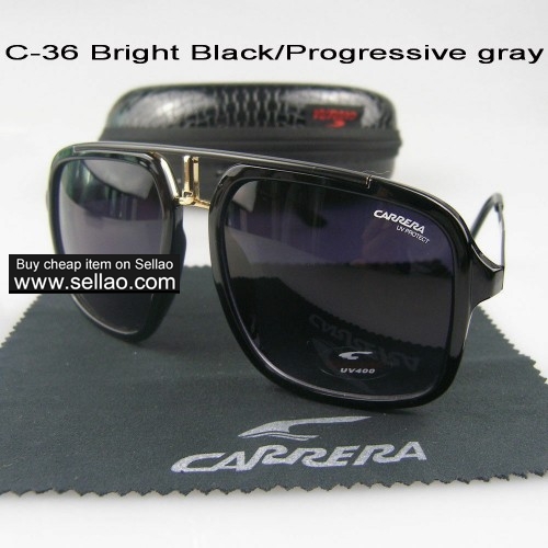 C-36 New Men Womens Retro Sunglasses Outdoor sport Anti-UV Glasses+Box Bright Black/Progressive/Gray