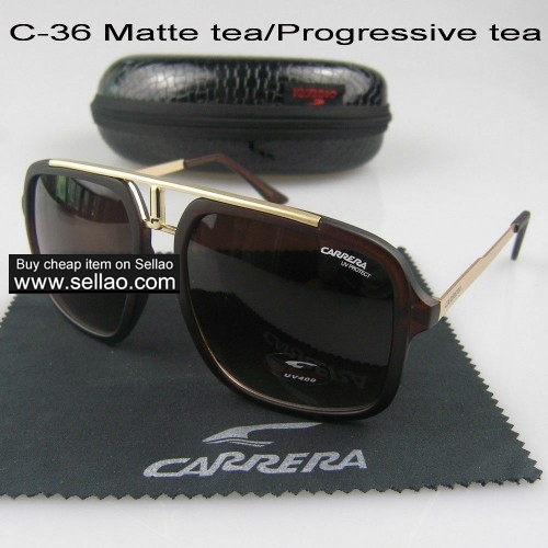 C-36 New Men Womens Retro Sunglasses Outdoor sport Anti-UV Glasses+Box Matte tea/Progressive/tea