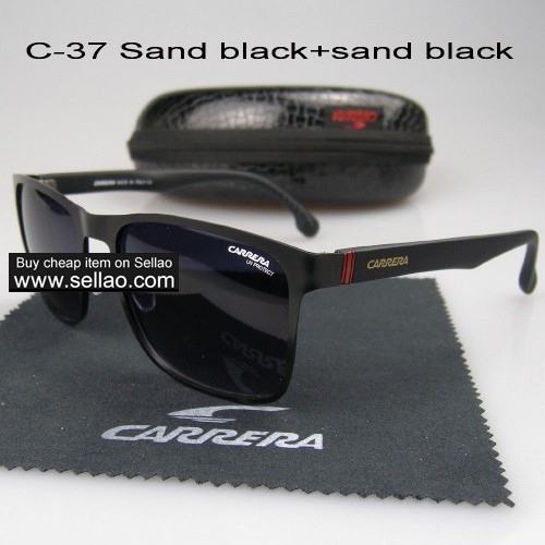 C-37 New Men Womens Retro Sunglasses Outdoor sport Anti-UV Glasses+Box Sand Black+Sand Black
