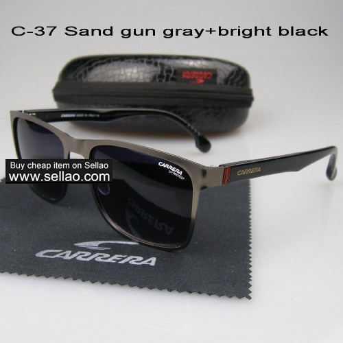 C-37 New Men Womens Retro Sunglasses Outdoor sport Anti-UV Glasses+Box Sand Gun Gray+Bright Black