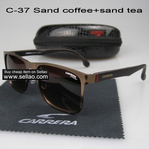 C-37 New Men Womens Retro Sunglasses Outdoor sport Anti-UV Glasses+Box Sand Coffee+Sand tea