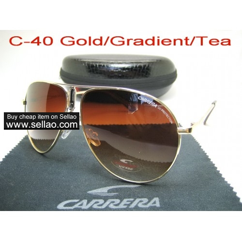 C-40 CARRERA New Men's Women's Metal Sunglasses Anti-UV Toad Mirror+Box Gold/Gradient tea