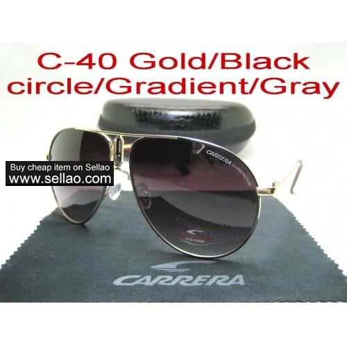 C-40 CARRERA New Men's Women's Metal Sunglasses Toad Mirror+Box gold/Black circle/Gradient Gray