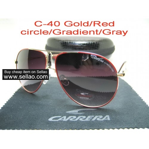 C-40 CARRERA New Men's Women's Metal Sunglasses Toad Mirror+Box gold/Red circle/Gradient Gray