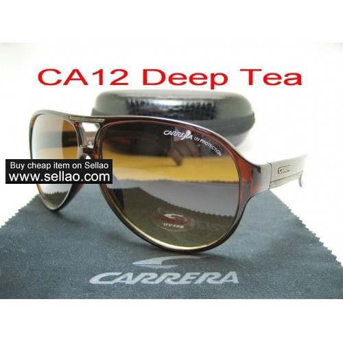 CA12 CARRERA New Men Womens Retro Sunglasses Outdoor sport Anti-UV Glasses+Box Deep tea