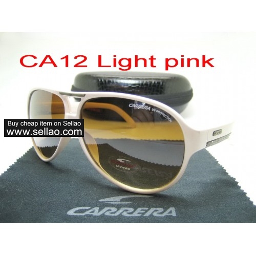 CA12 CARRERA New Men Womens Retro Sunglasses Outdoor sport Anti-UV Glasses+Box Light Pink