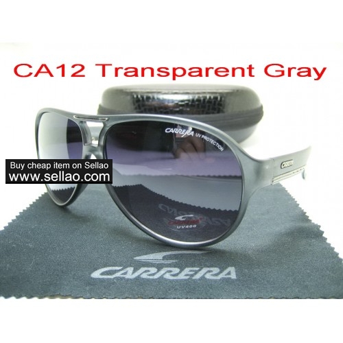 CA12 CARRERA New Men Womens Retro Sunglasses Outdoor sport Anti-UV Glasses+Box Transparent Gray
