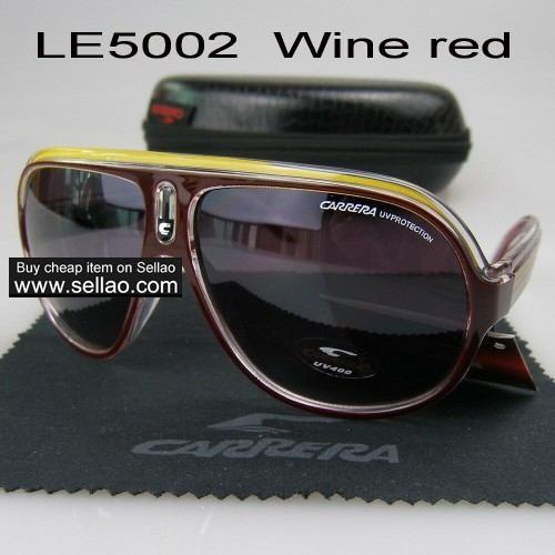 C-4 CARRERA New Men Womens Retro Sunglasses Outdoor sport Anti-UV Glasses+Box  Wine Red