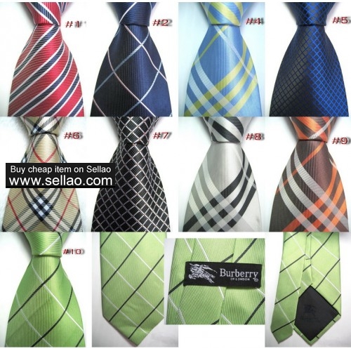 B#14  #100%Silk Jacquard Woven Handmade Men's Tie Necktie Gray/Red